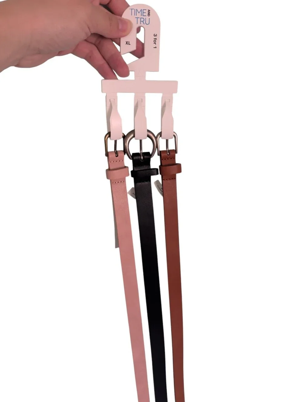 New Time & Tru 3 Belts Set Pink Brown Black